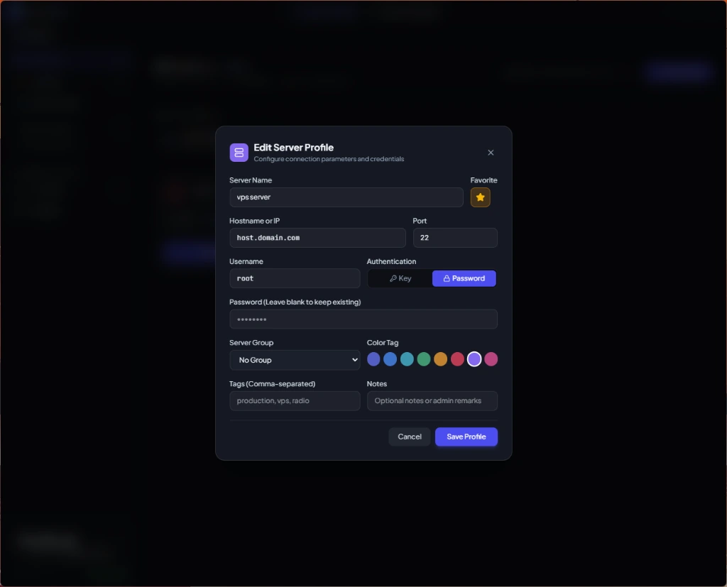 Edit Server Profile - Password Auth