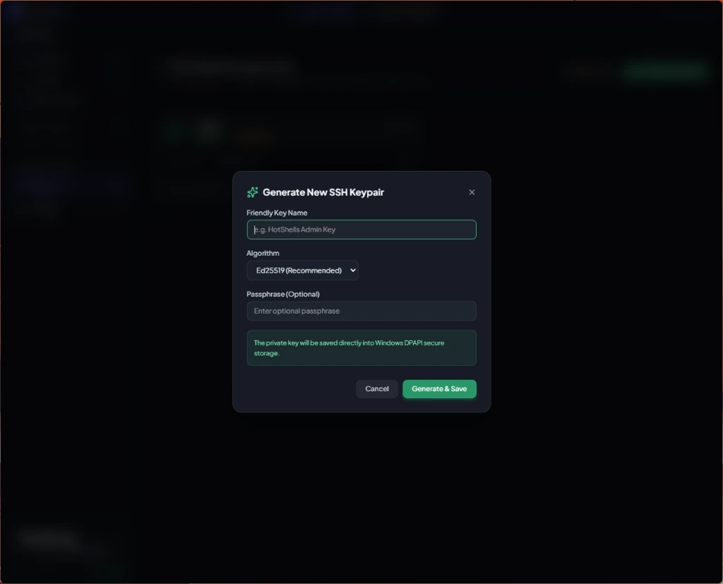 Generate New SSH Keypair Modal